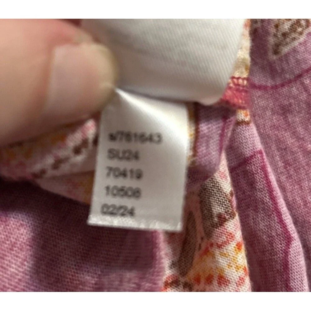 Loft Blouse Pink Orange Tropical Lilly Print Button Up Resort Vacation Sleeve